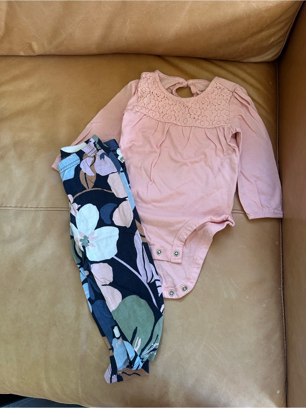 Carter's Pink Lace-Front Long Sleeve Bodysuit